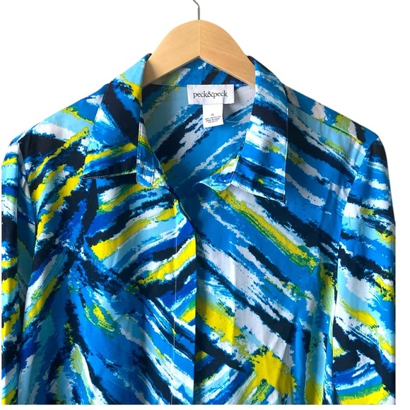 Peck & Peck Abstract Print Collared Button Down Drapy Sheer Blouse Size XL - Picture 5 of 7